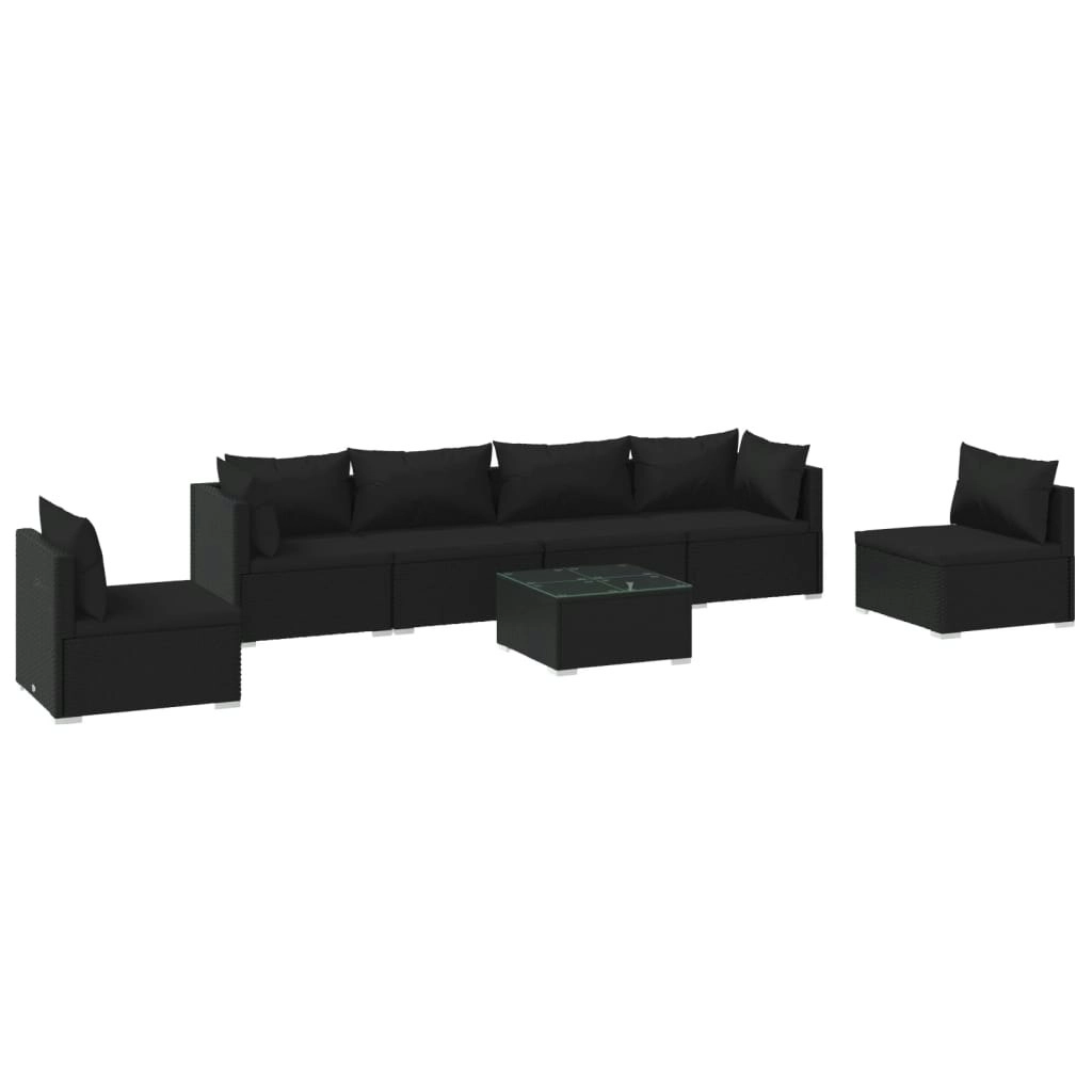 7 Piece Garden Lounge Set with Cushions Poly Rattan Black 3102216