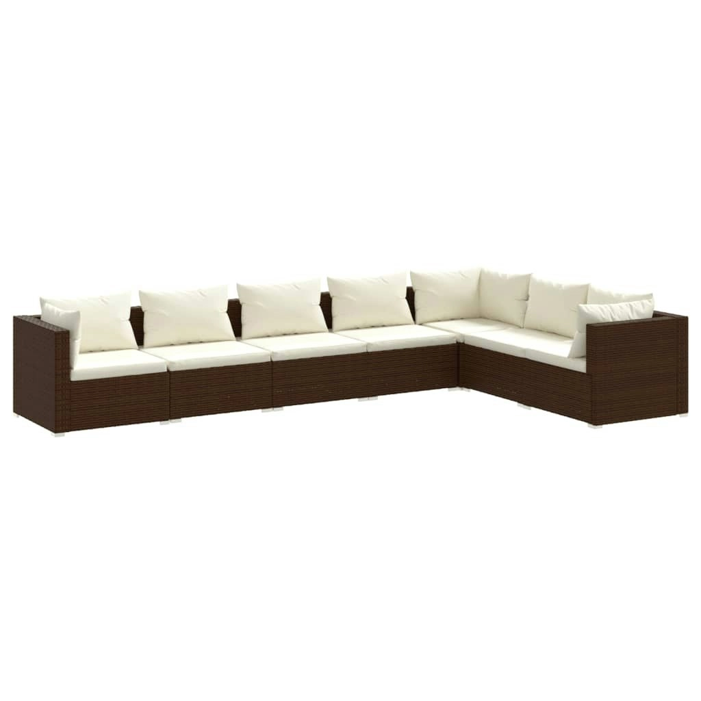 7 Piece Garden Lounge Set with Cushions Poly Rattan Brown 3101738