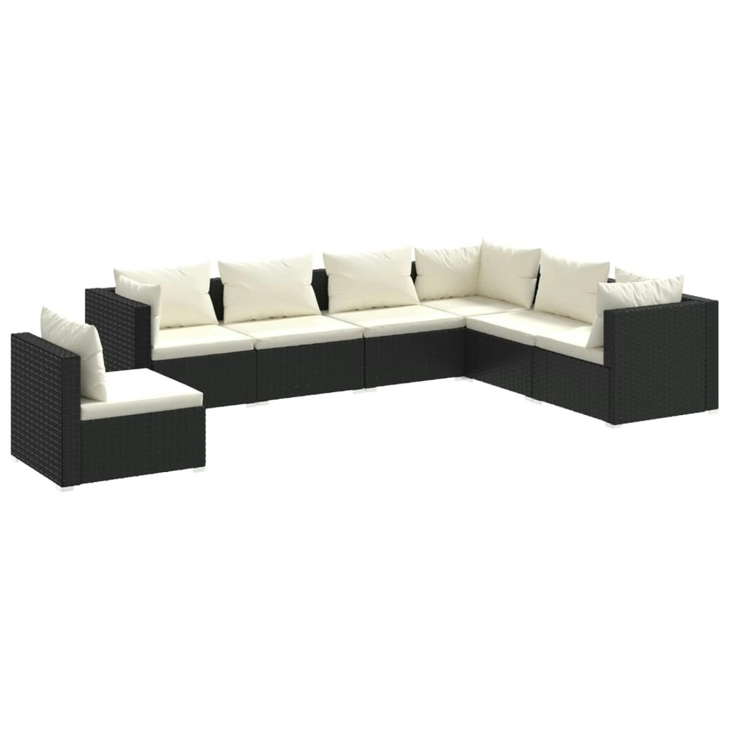 7 Piece Garden Lounge Set with Cushions Poly Rattan Black 3102351