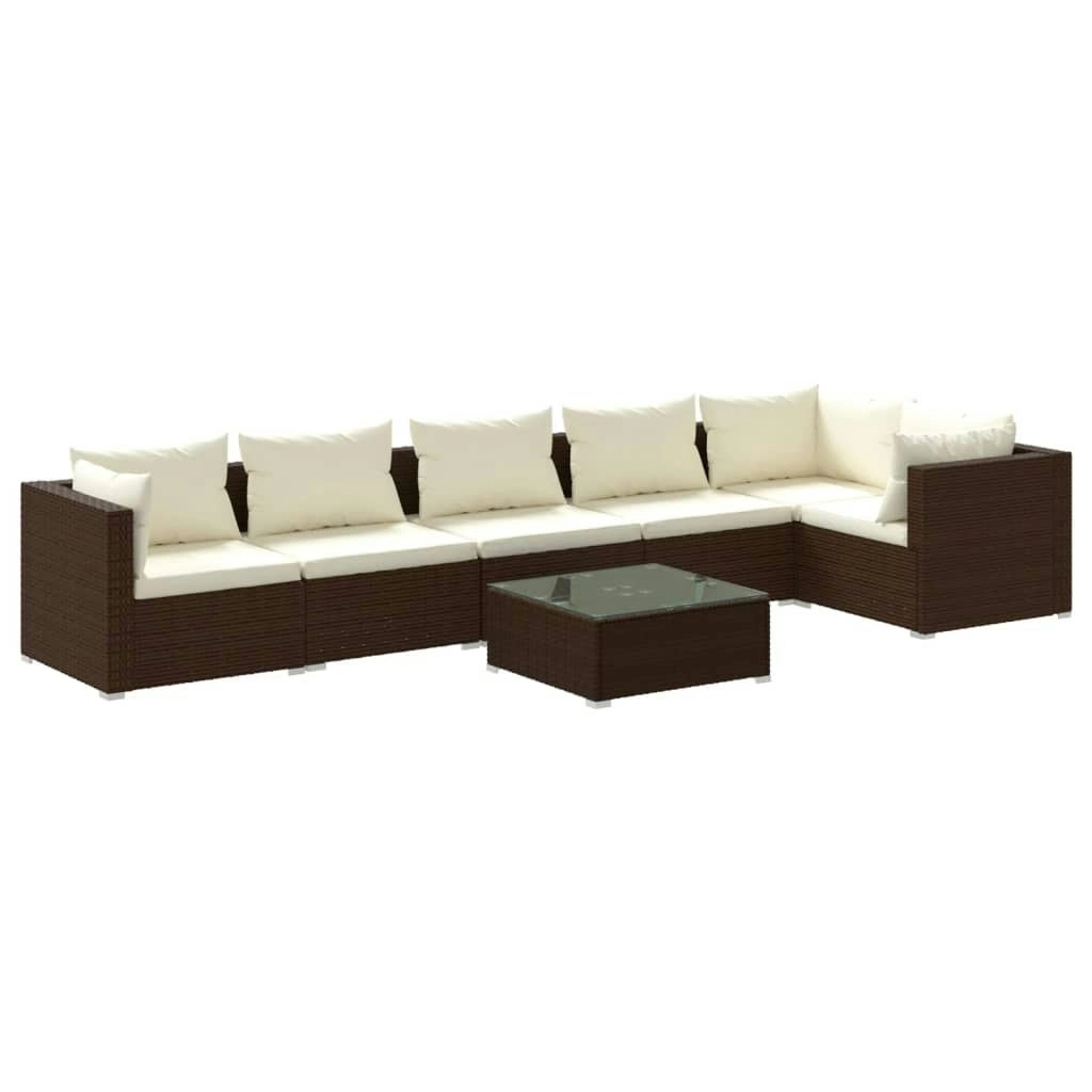 7 Piece Garden Lounge Set with Cushions Poly Rattan Brown 3101722