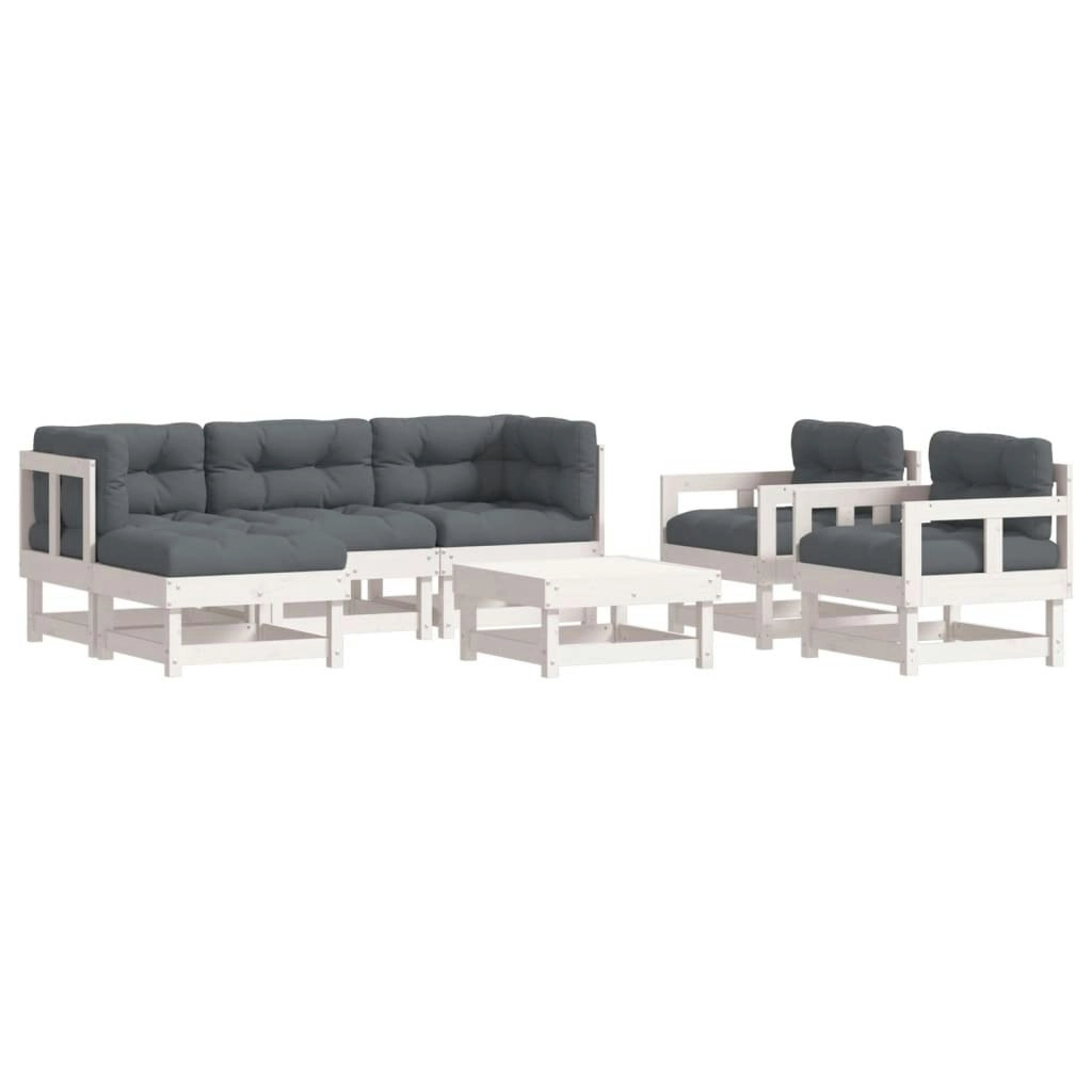 7 Piece Garden Lounge Set with Cushions White Solid Wood 3185809