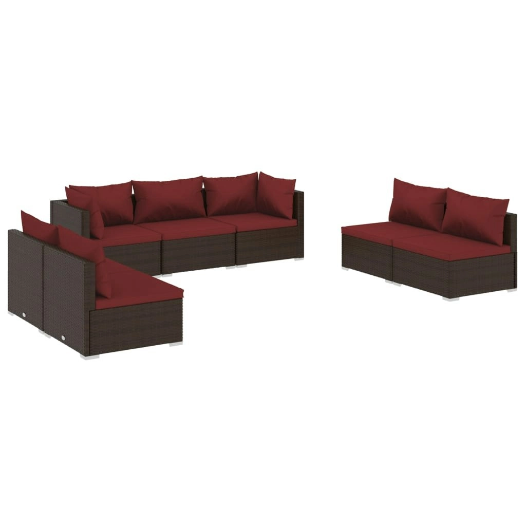 7 Piece Garden Lounge Set with Cushions Poly Rattan Brown 3102235