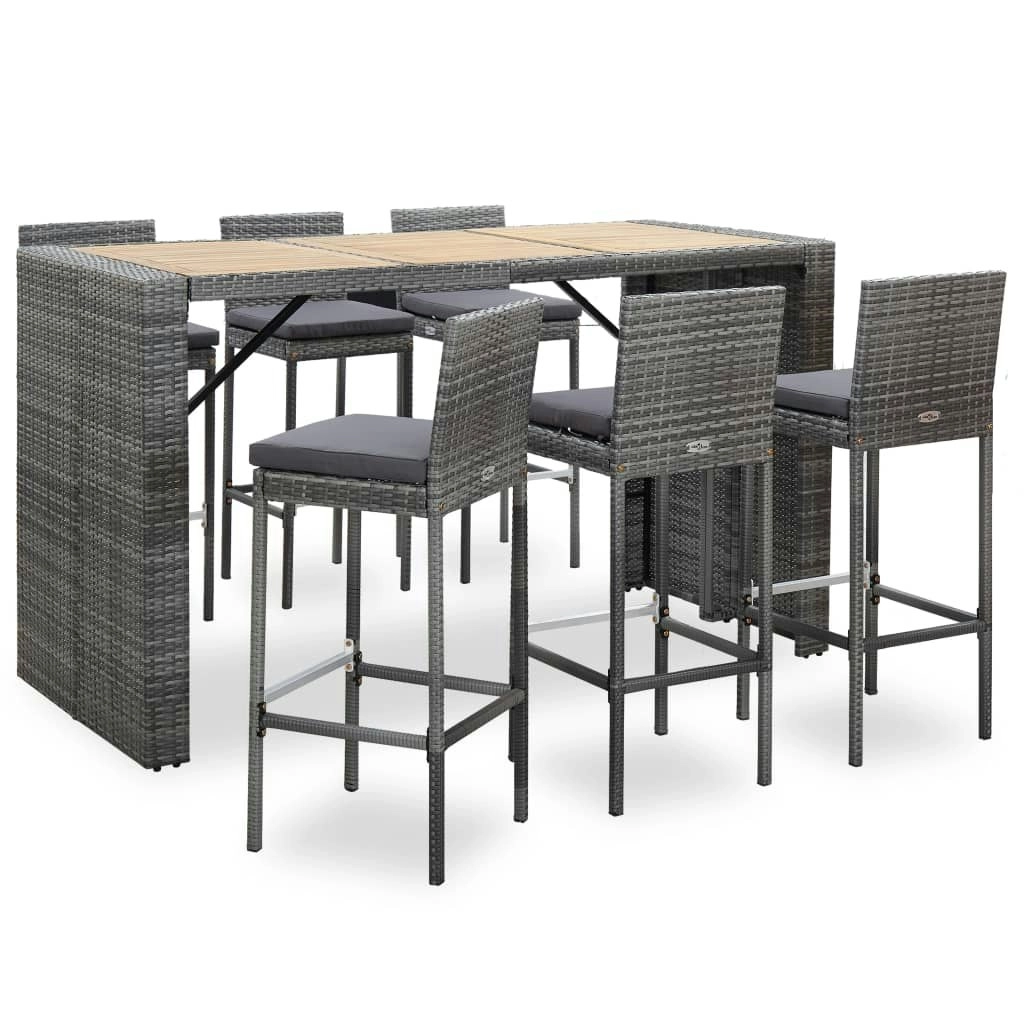 7 Piece Outdoor Bar Set with Cushions Poly Rattan Grey 49563