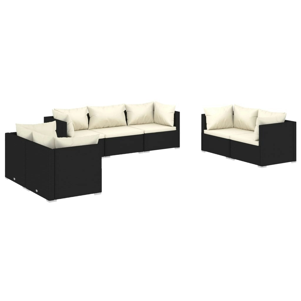 7 Piece Garden Lounge Set with Cushions Poly Rattan Black 3102263