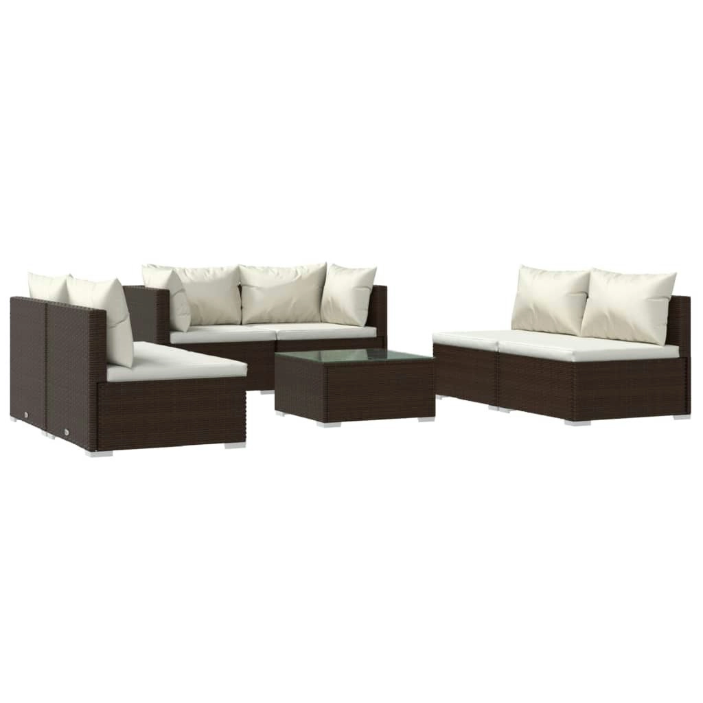 7 Piece Garden Lounge Set with Cushions Poly Rattan Brown 3102226