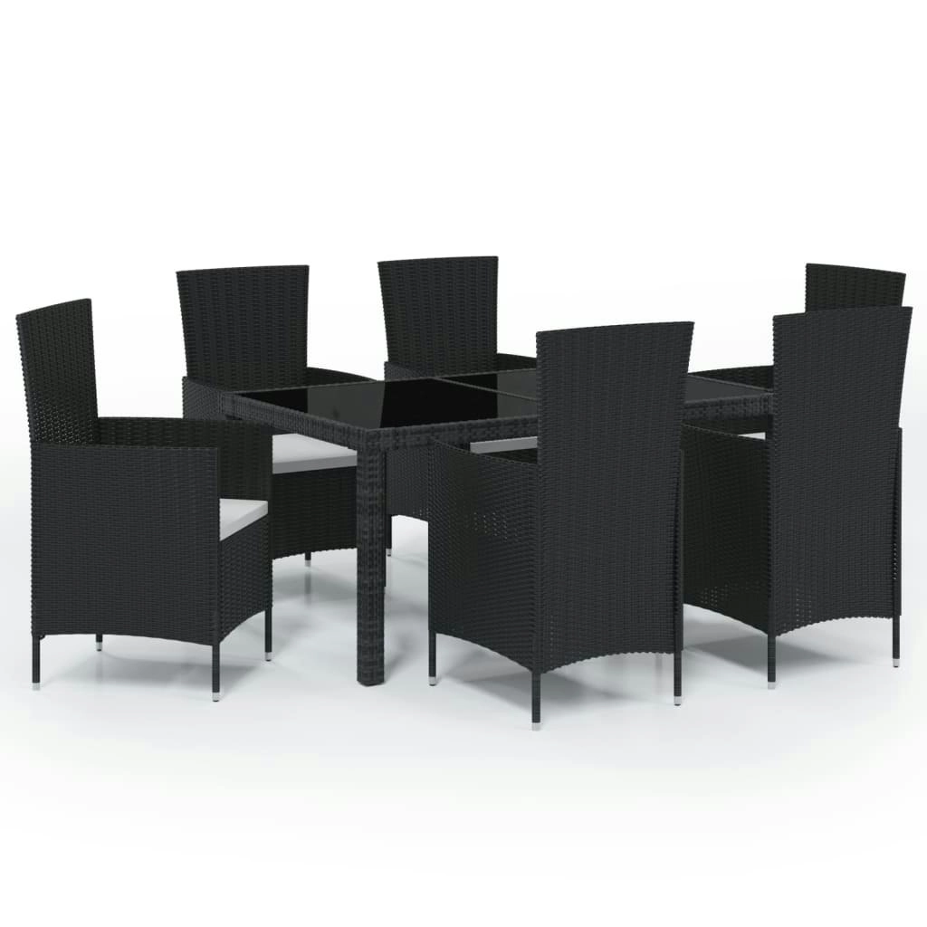 7 Piece Outdoor Dining Set with Cushions Poly Rattan Black 3094844