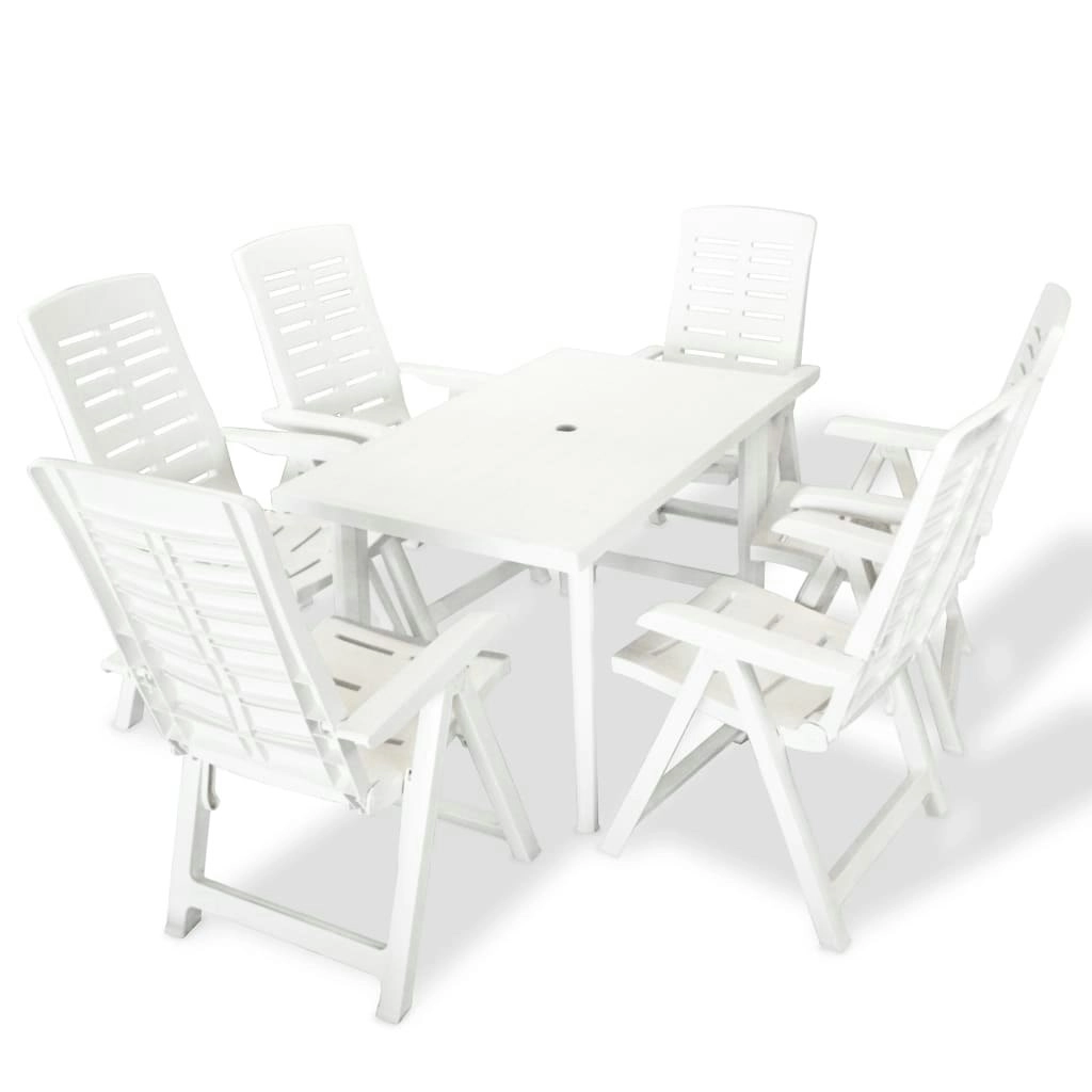 7 Piece Outdoor Dining Set Plastic White 275075