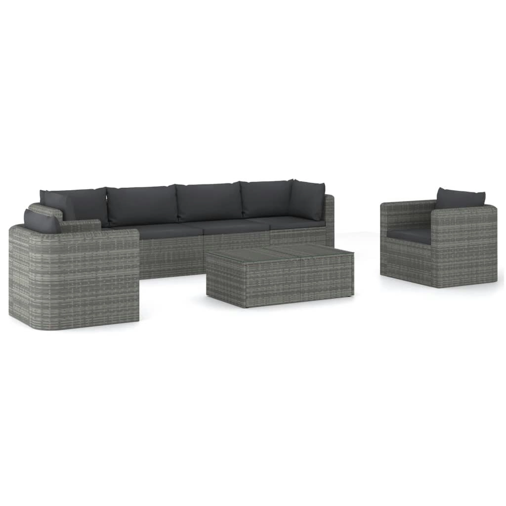 7 Piece Garden Lounge Set with Cushions Poly Rattan Grey 3059492