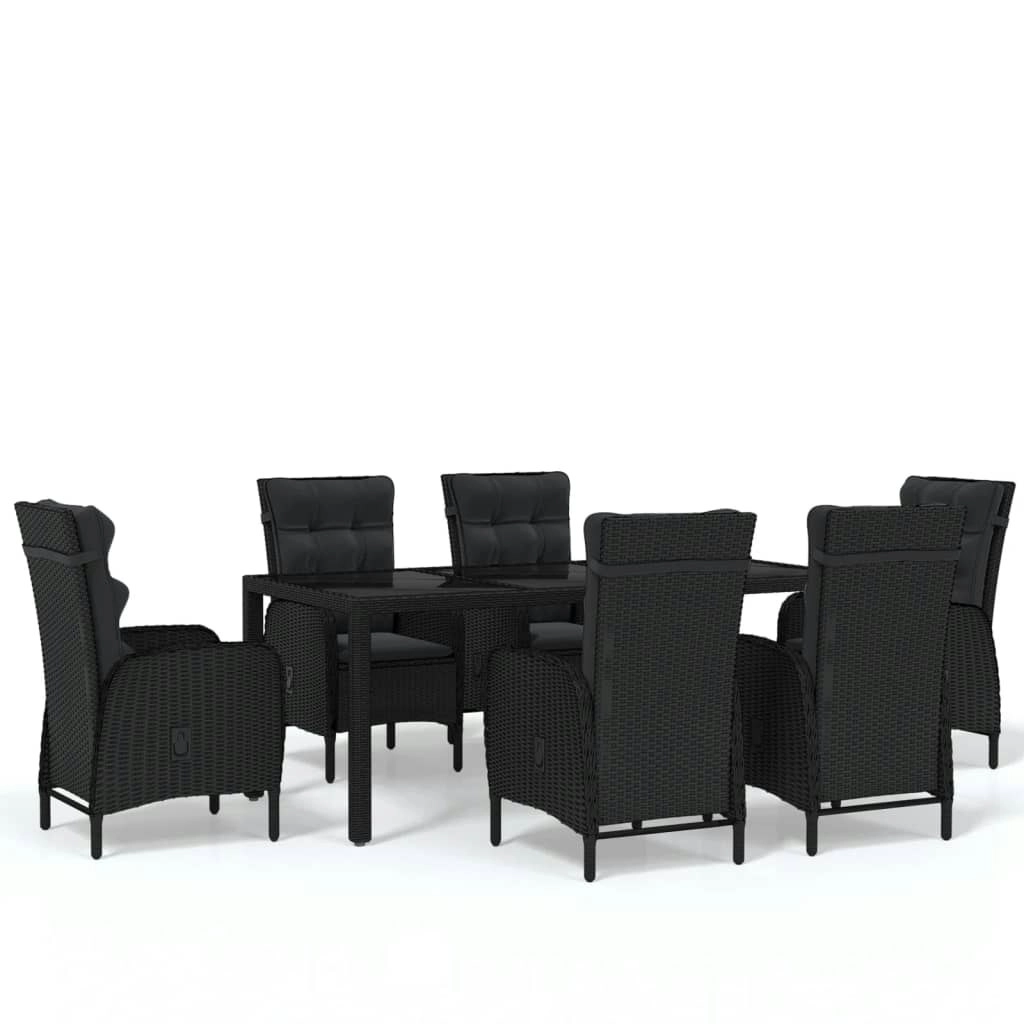 7 Piece Garden Dining Set Poly Rattan Black 3058518