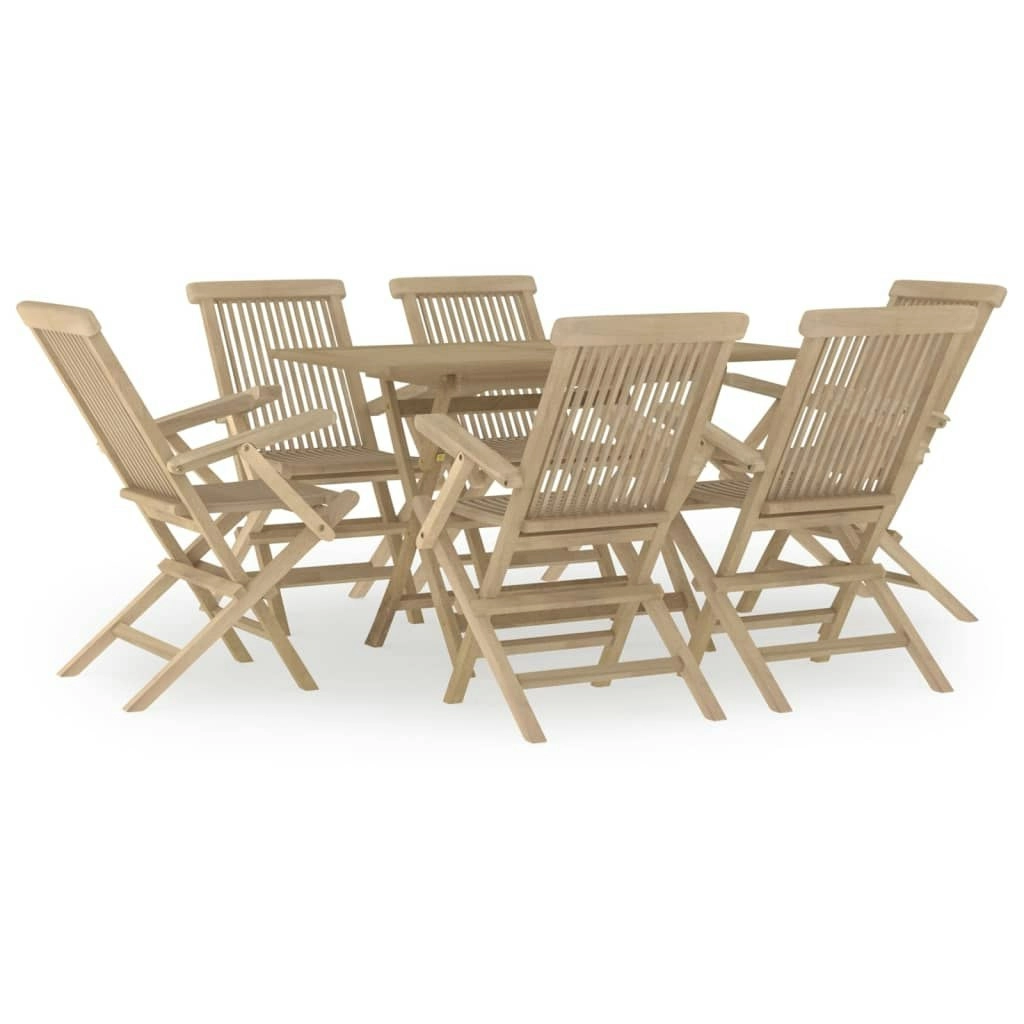 7 Piece Garden Dining Set Grey Solid Wood Teak 3155044