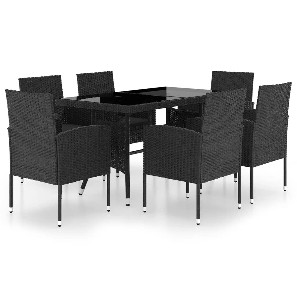 7 Piece Garden Dining Set Poly Rattan Black 3059420