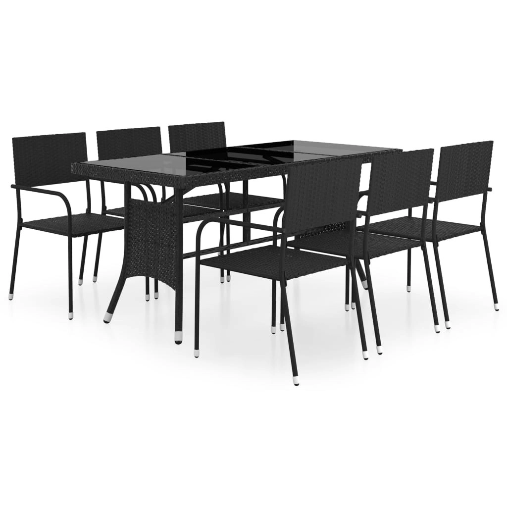 7 Piece Garden Dining Set Poly Rattan Black 3059448