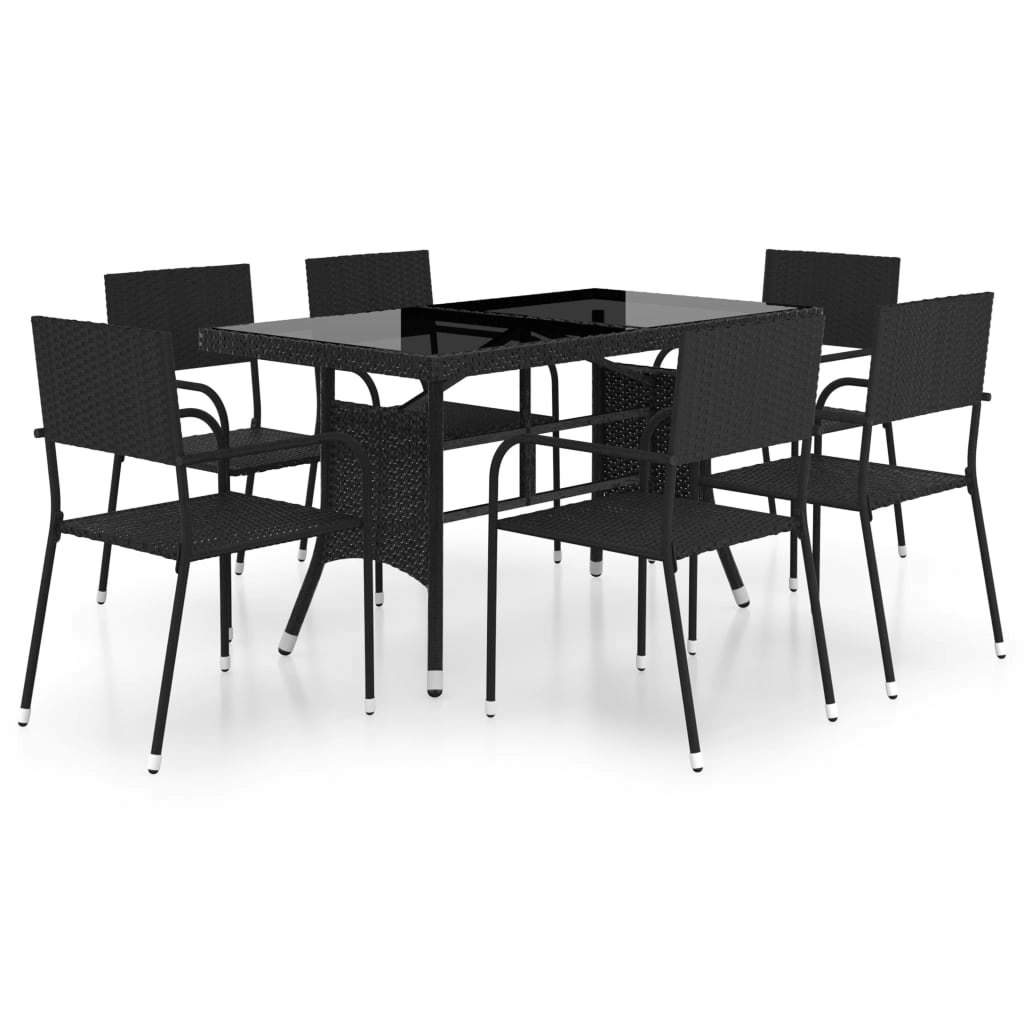 7 Piece Garden Dining Set Poly Rattan Black 3059446