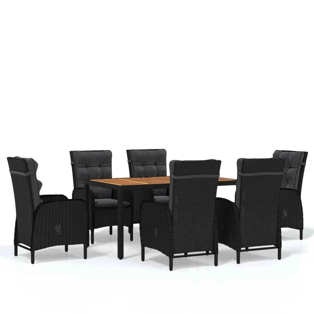 7 Piece Garden Dining Set Poly Rattan Black 3058517