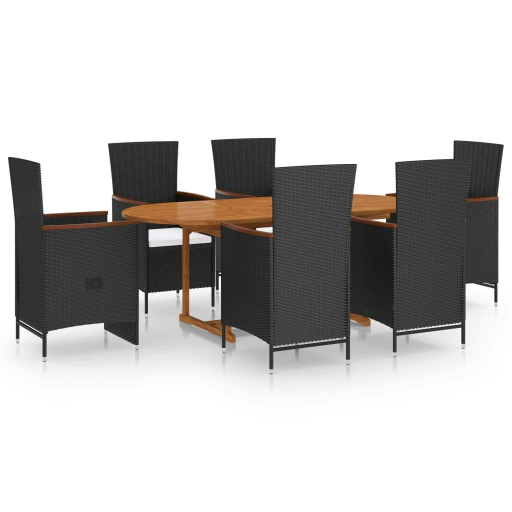 7 Piece Garden Dining Set Poly Rattan Black 3070769