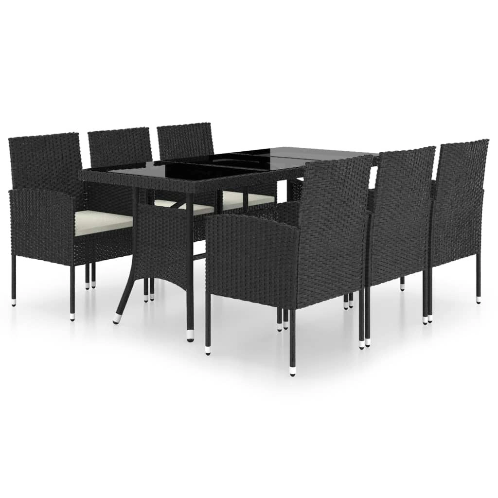 7 Piece Garden Dining Set Poly Rattan Black 3059422