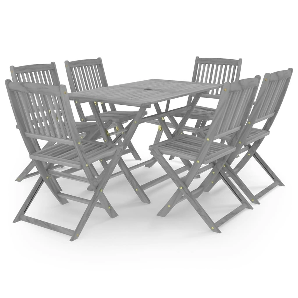 7 Piece Garden Dining Set Solid Acacia Wood Grey 3057871