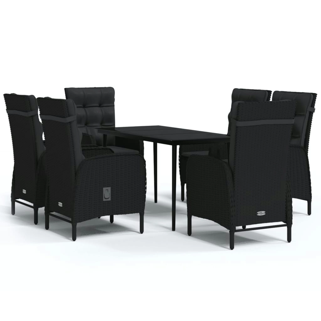 7 Piece Garden Dining Set with Cushions Black 3099369