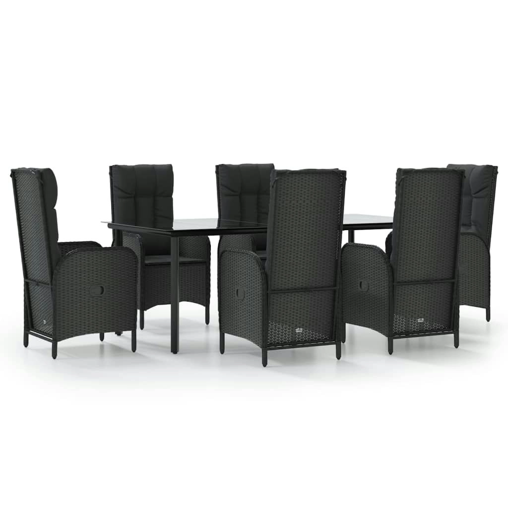 7 Piece Garden Dining Set with Cushions Black Poly Rattan 3185193