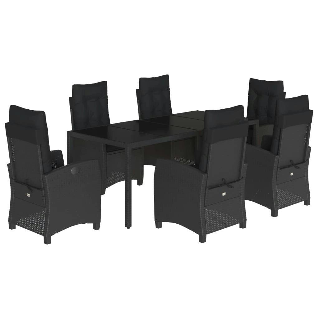 7 Piece Garden Dining Set with Cushions Black Poly Rattan 3212641