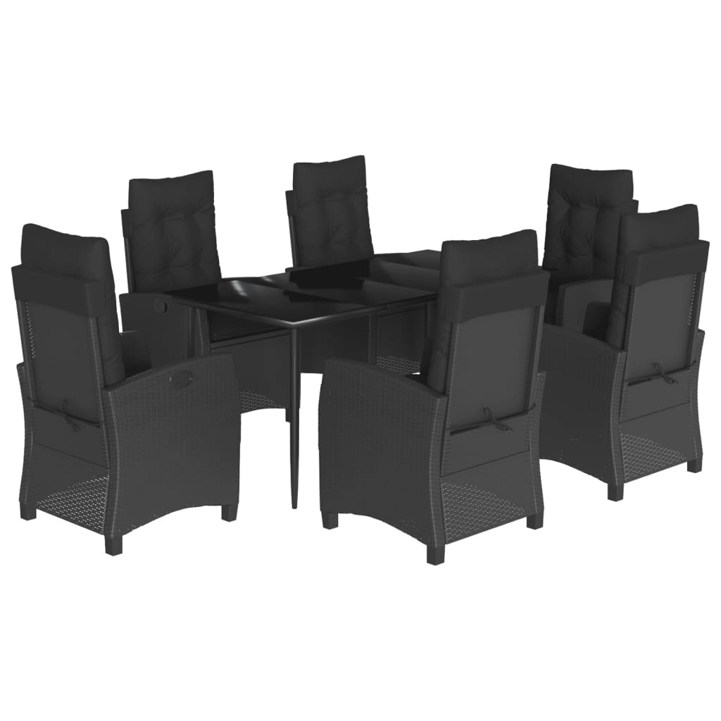 7 Piece Garden Dining Set with Cushions Black Poly Rattan 3212747