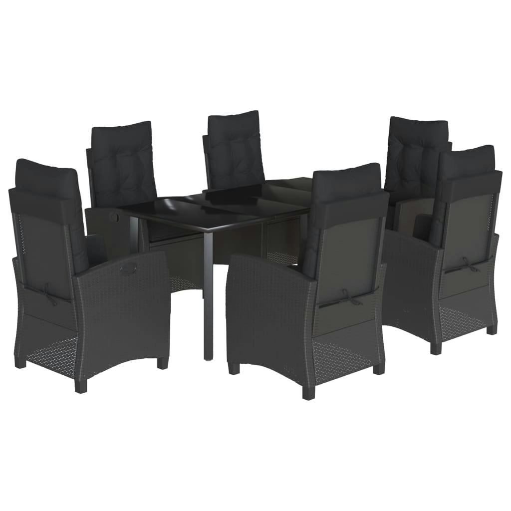 7 Piece Garden Dining Set with Cushions Black Poly Rattan 3212757