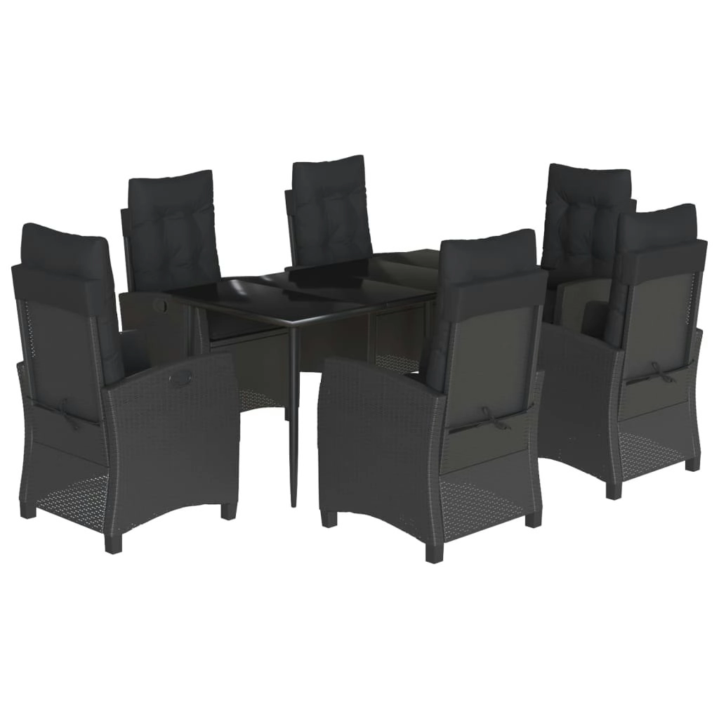 7 Piece Garden Dining Set with Cushions Black Poly Rattan 3212748