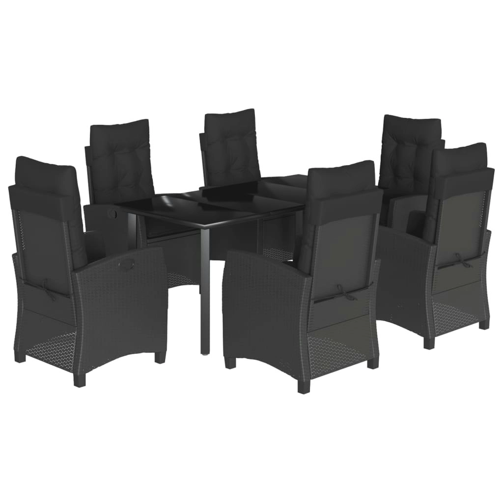 7 Piece Garden Dining Set with Cushions Black Poly Rattan 3212758