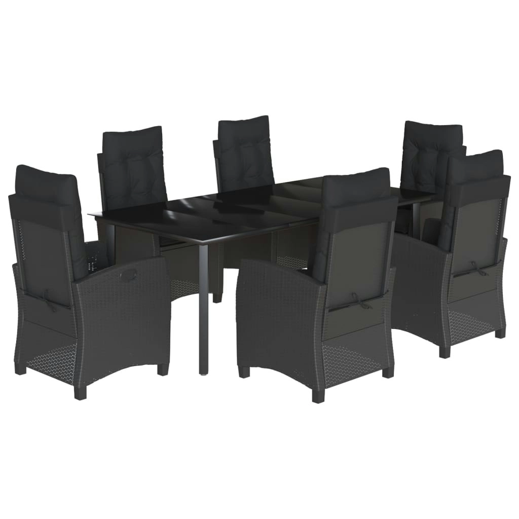 7 Piece Garden Dining Set with Cushions Black Poly Rattan 3212759