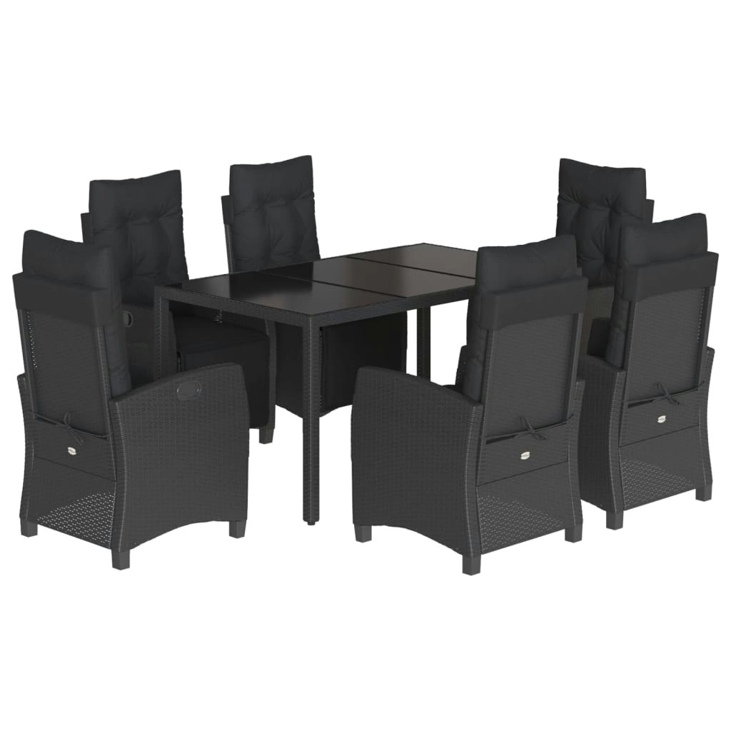 7 Piece Garden Dining Set with Cushions Black Poly Rattan 3212891