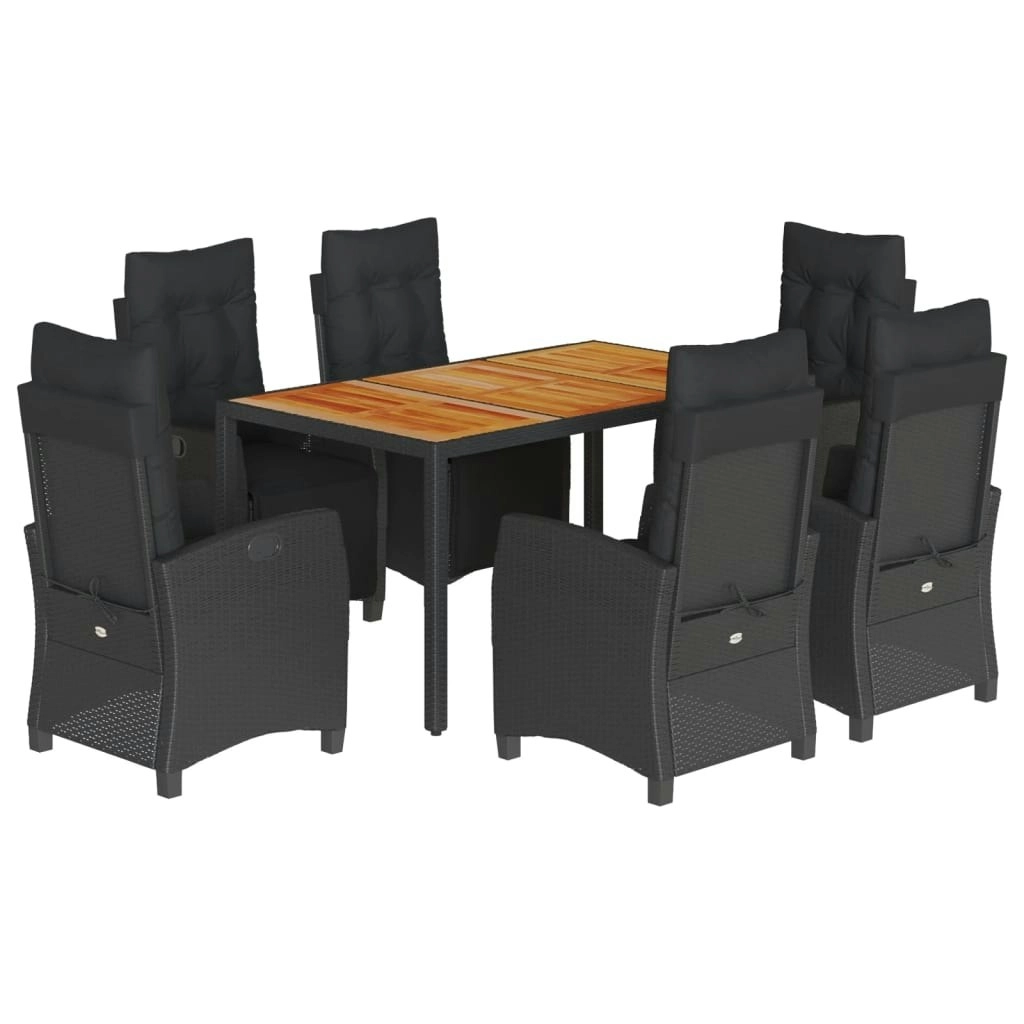 7 Piece Garden Dining Set with Cushions Black Poly Rattan 3212909