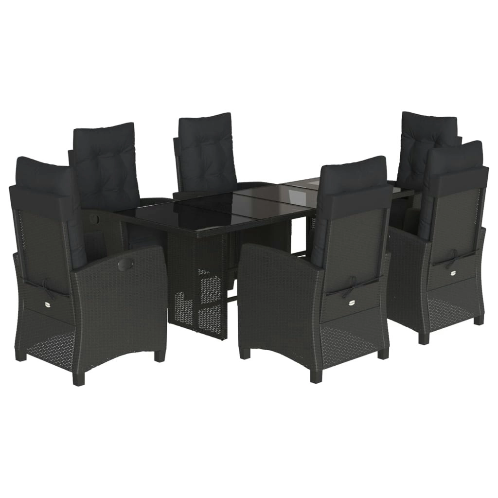 7 Piece Garden Dining Set with Cushions Black Poly Rattan 3212920