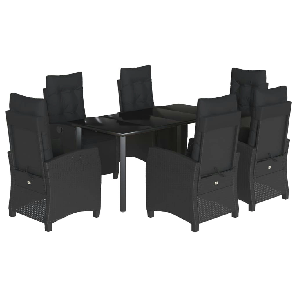 7 Piece Garden Dining Set with Cushions Black Poly Rattan 3212971