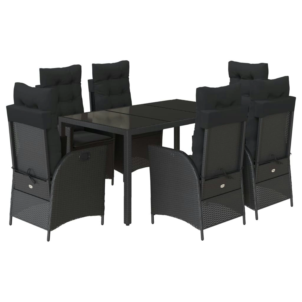 7 Piece Garden Dining Set with Cushions Black Poly Rattan 3213072