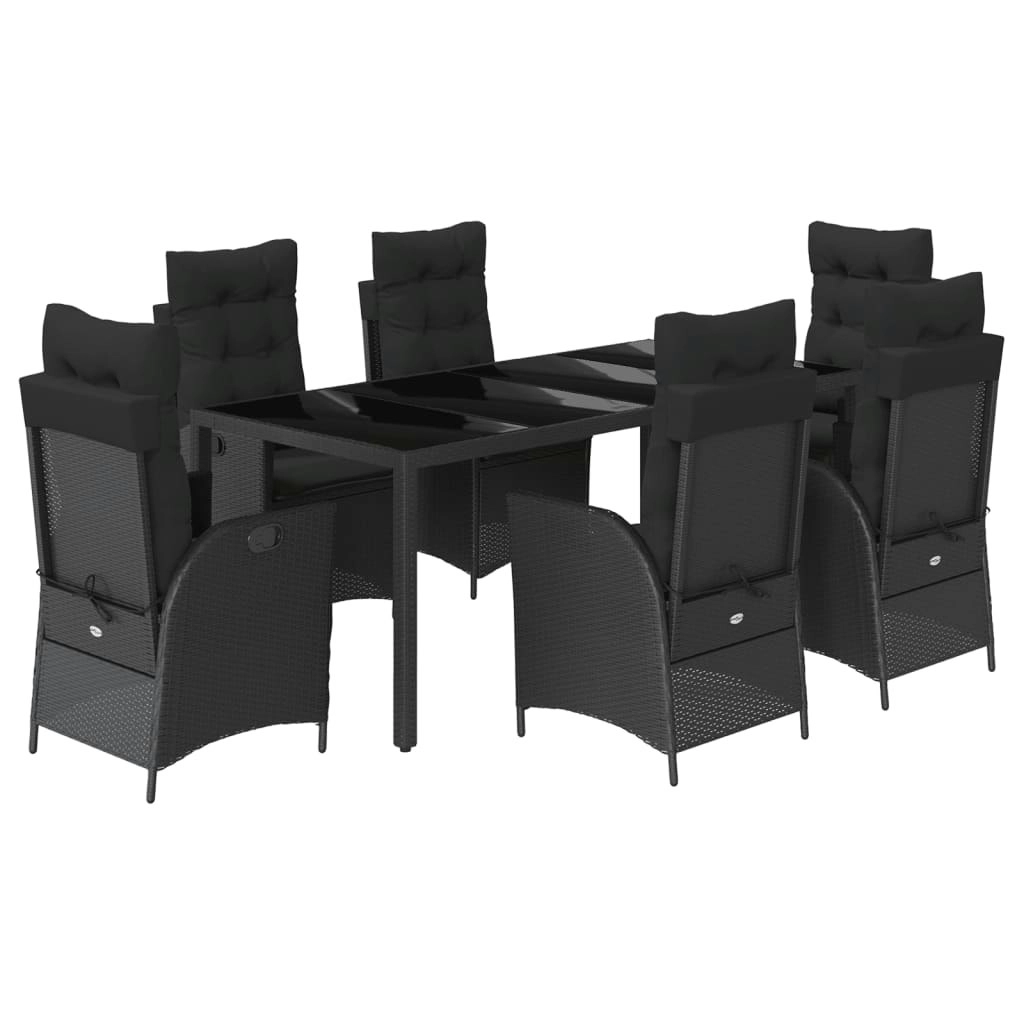 7 Piece Garden Dining Set with Cushions Black Poly Rattan 3213073