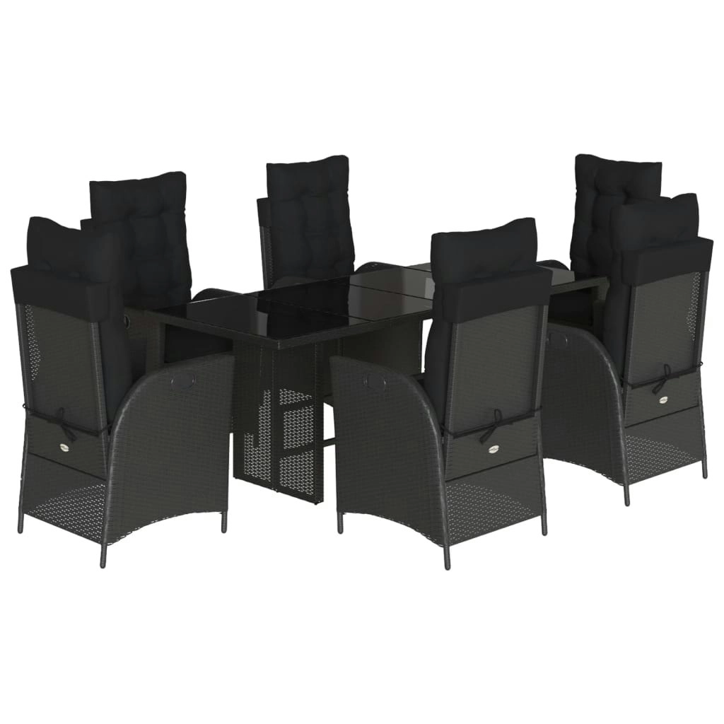 7 Piece Garden Dining Set with Cushions Black Poly Rattan 3213115