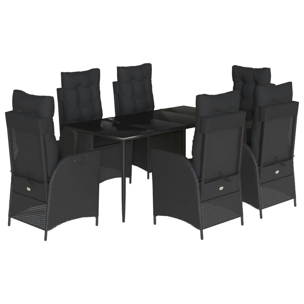 7 Piece Garden Dining Set with Cushions Black Poly Rattan 3213180