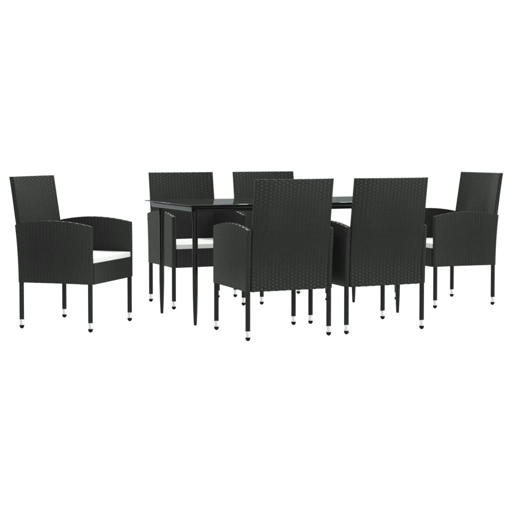 7 Piece Garden Dining Set Black Poly Rattan and Steel 3203309