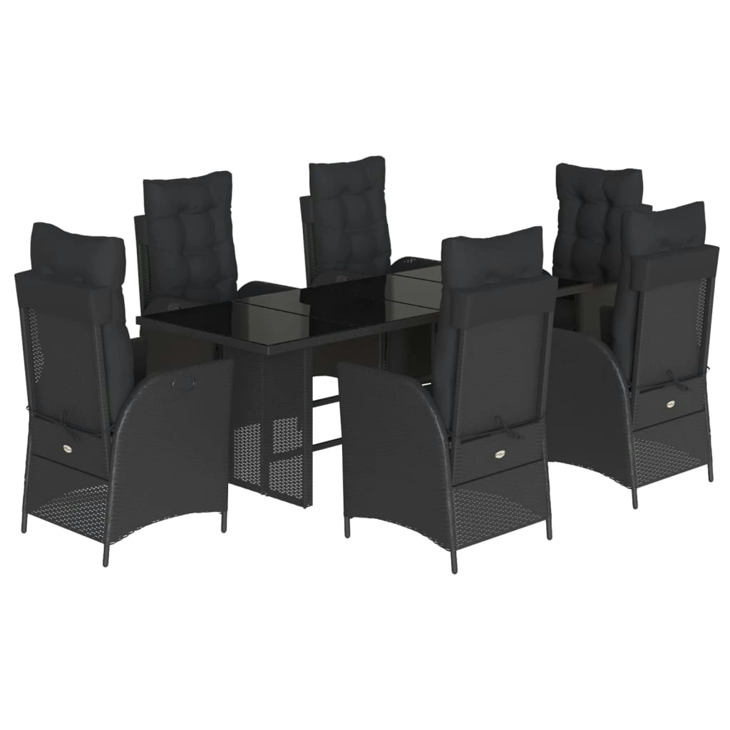 7 Piece Garden Dining Set with Cushions Black Poly Rattan 3213352