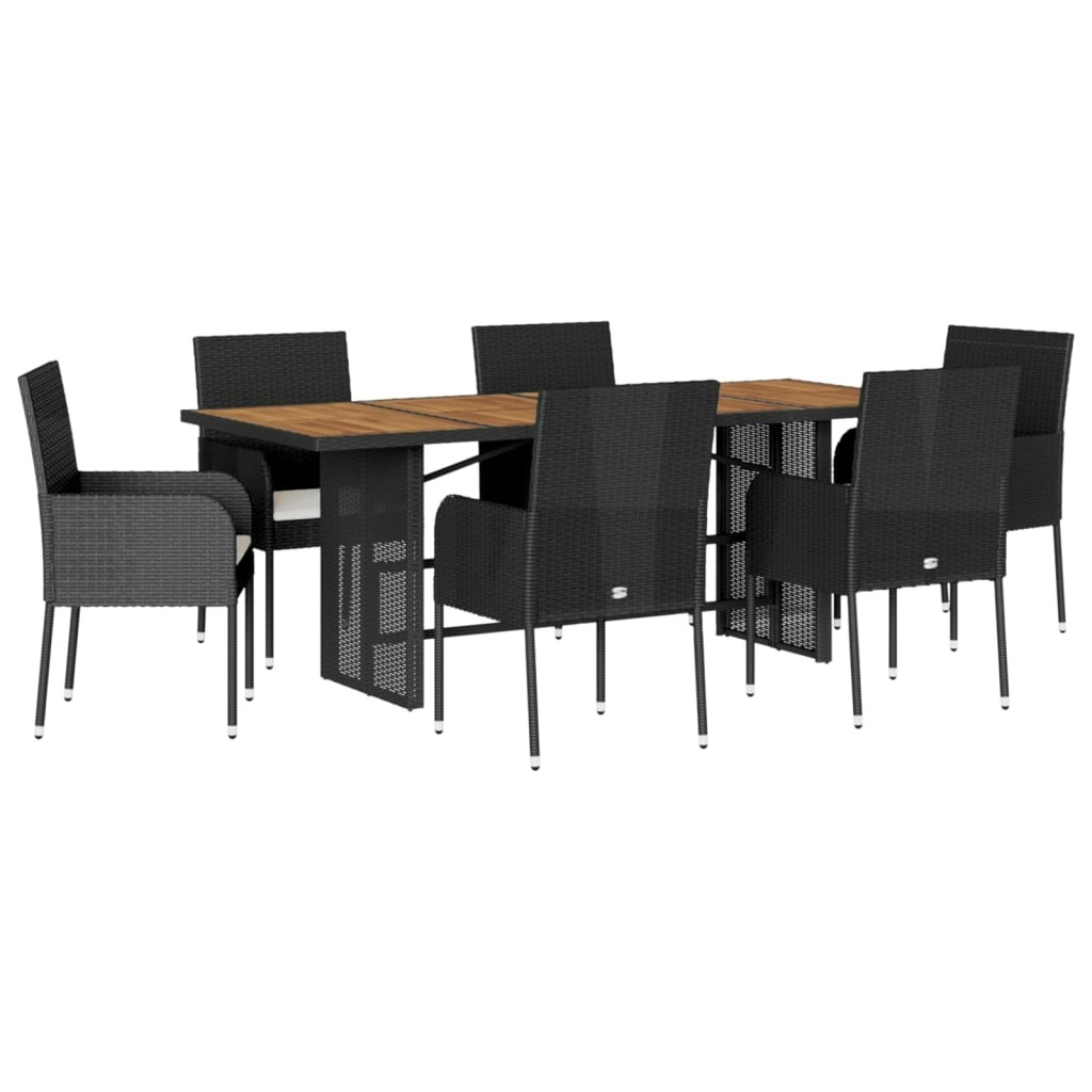 7 Piece Garden Dining Set with Cushions Black Poly Rattan 3213510