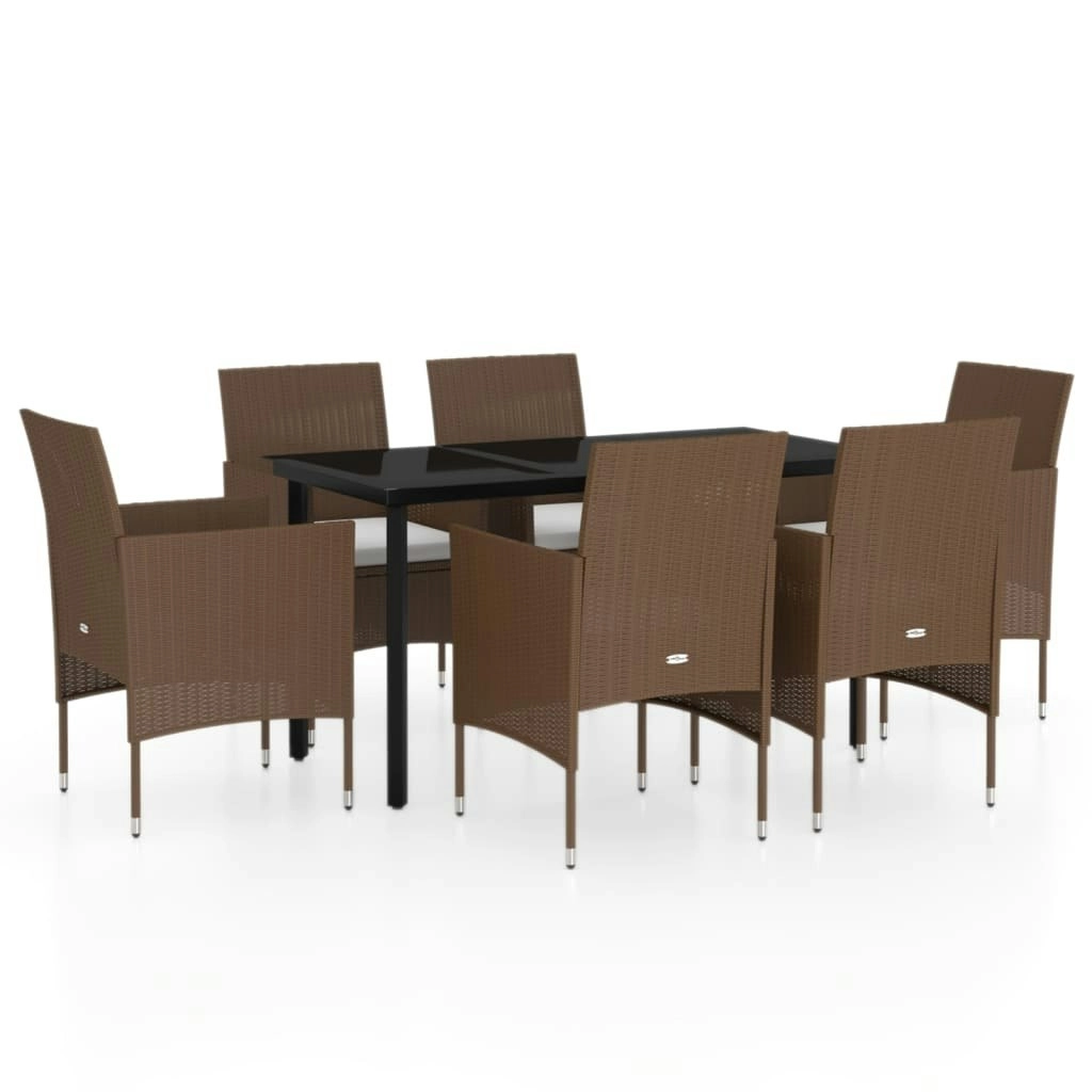 7 Piece Garden Dining Set with Cushions Brown and Black 3099302