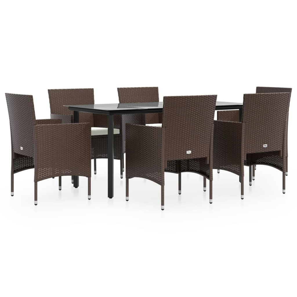 7 Piece Garden Dining Set with Cushions Brown and Black 3156613