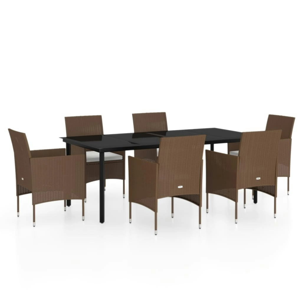 7 Piece Garden Dining Set with Cushions Brown and Black 3099303