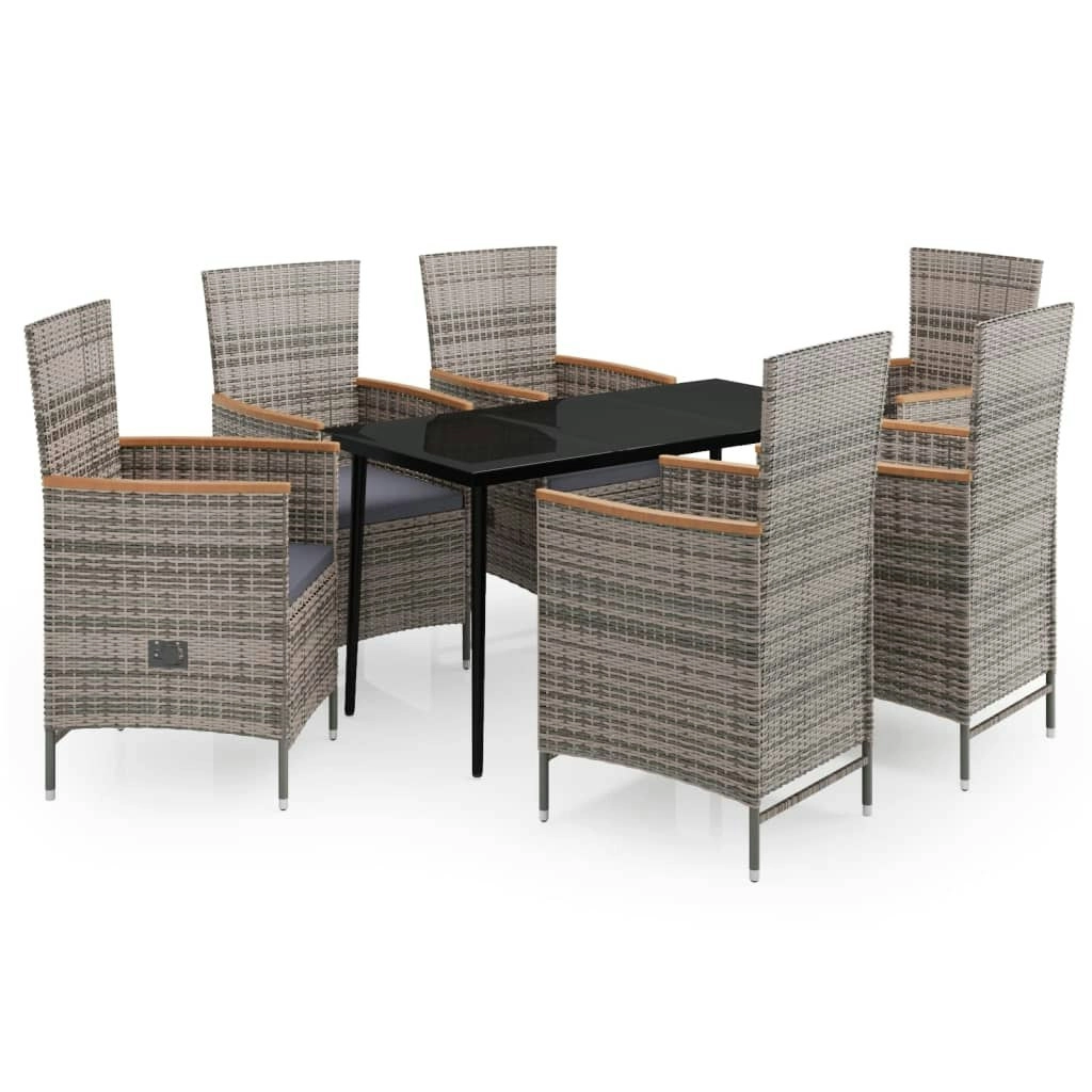 7 Piece Garden Dining Set with Cushions Grey 3099452