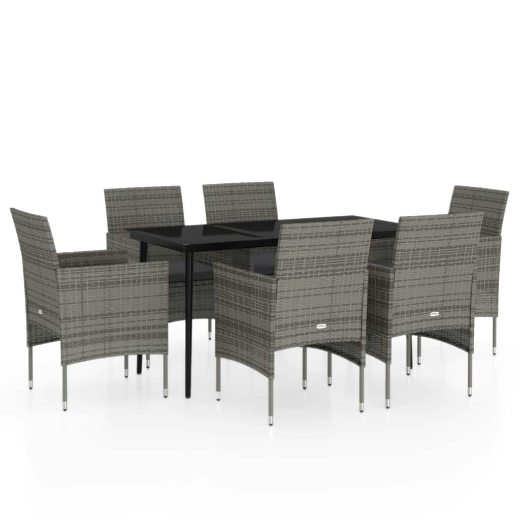 7 Piece Garden Dining Set with Cushions Grey and Black 3099314