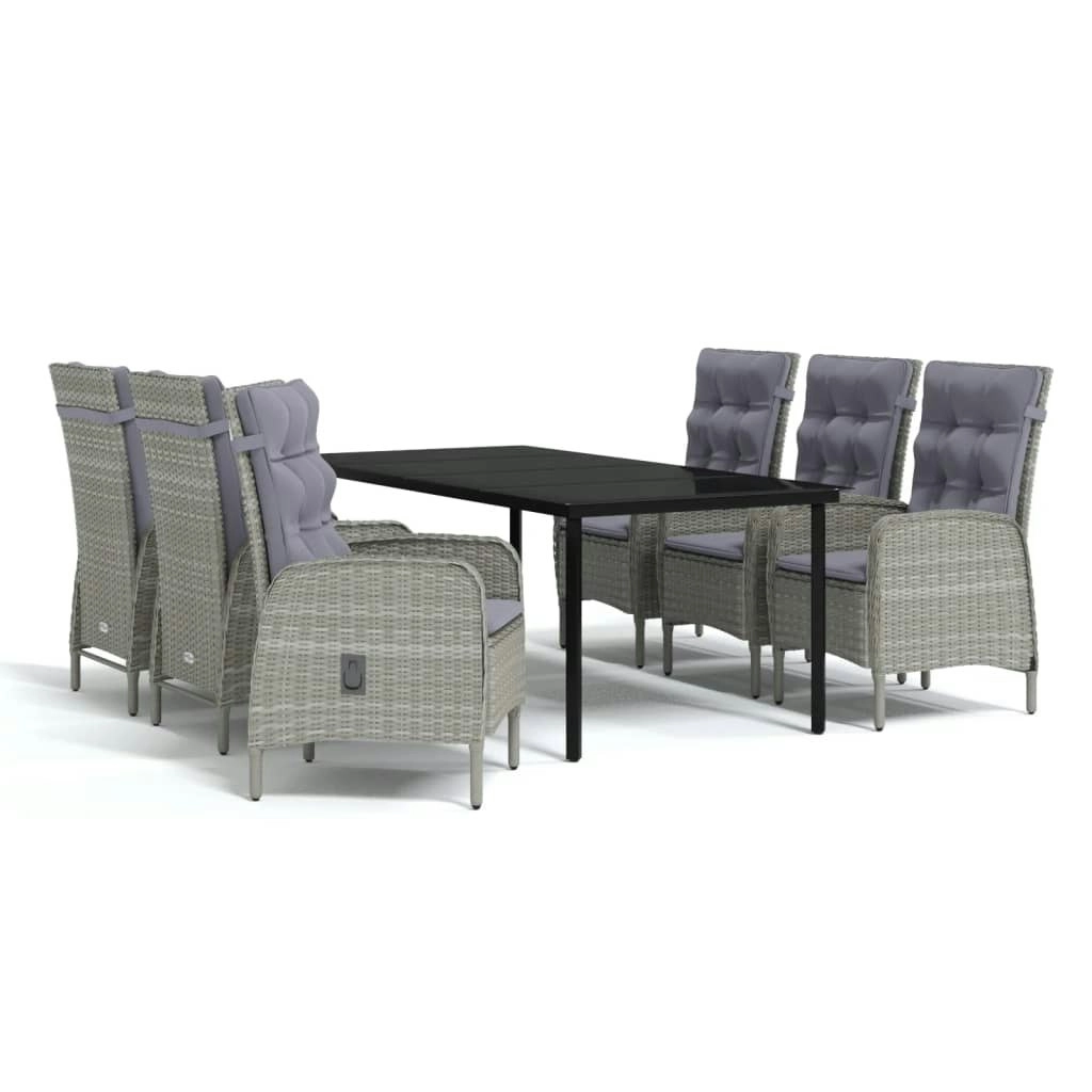 7 Piece Garden Dining Set with Cushions Grey and Black 3099363