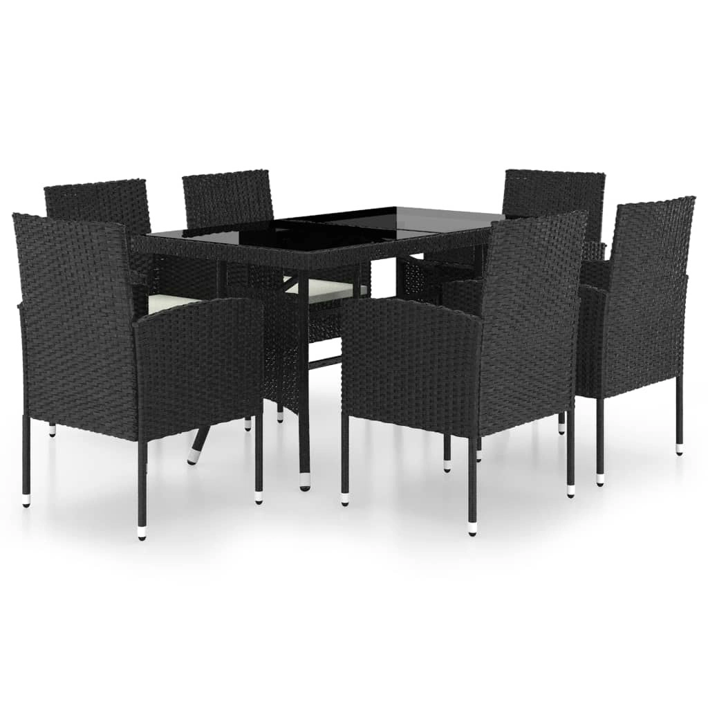 7 Piece Garden Dining Set Poly Rattan Black 3059419