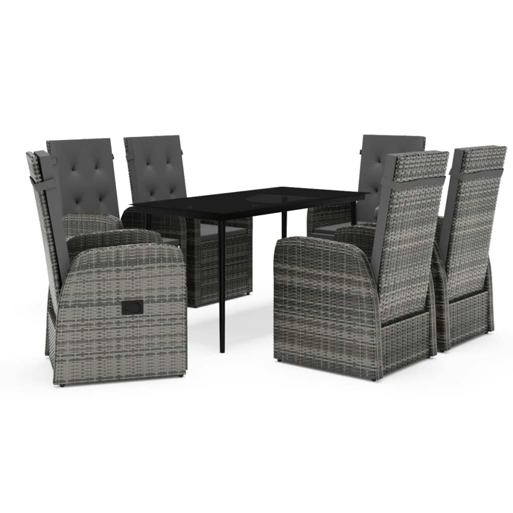 7 Piece Garden Dining Set with Cushions Grey 3099501