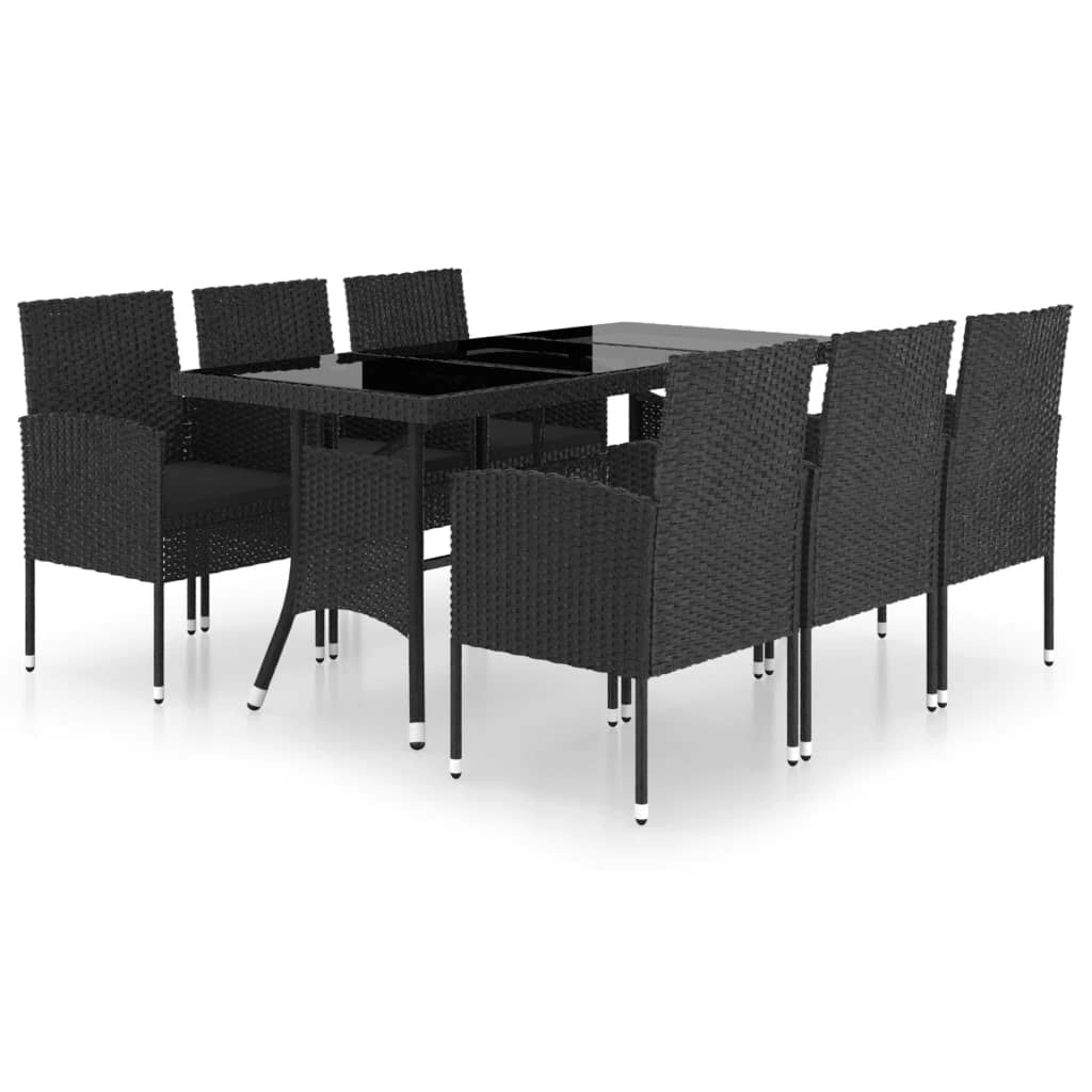 7 Piece Garden Dining Set Poly Rattan Black 3059423