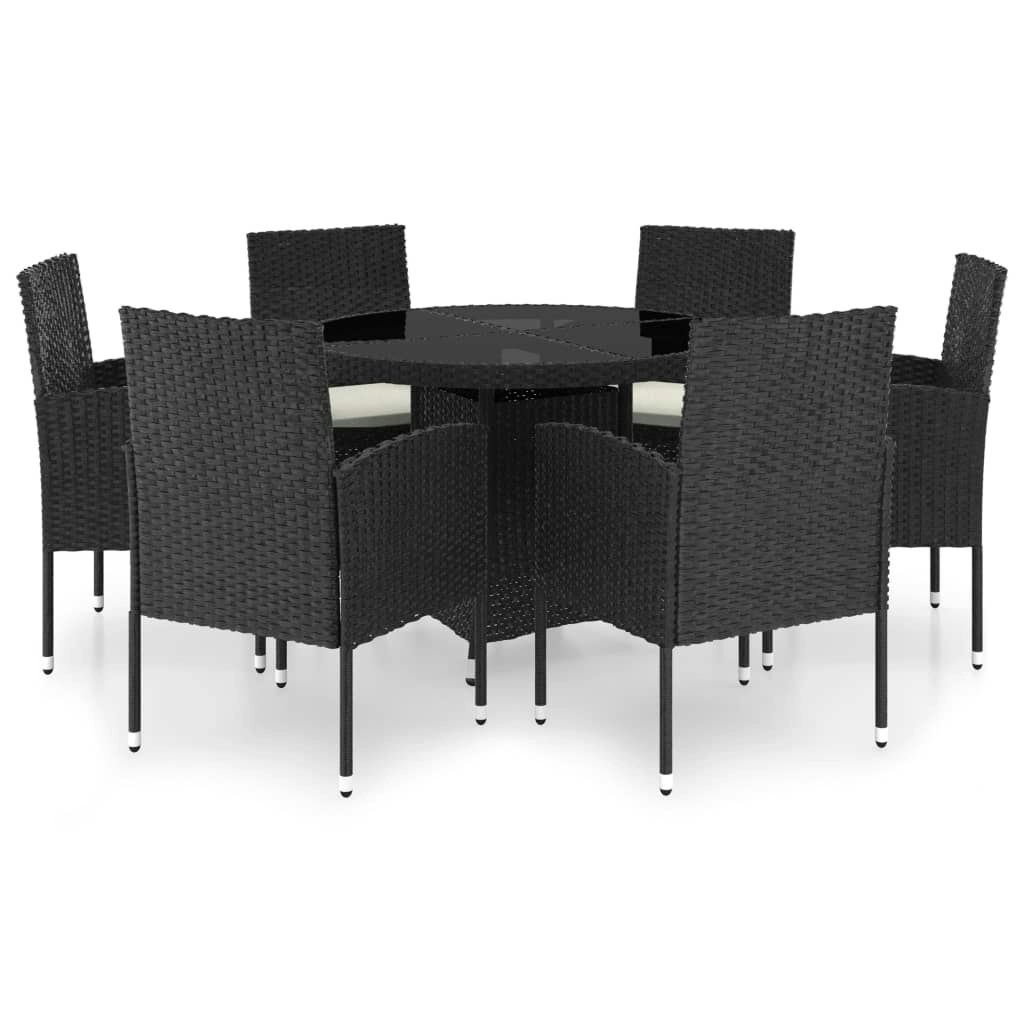 7 Piece Garden Dining Set Poly Rattan Black 3059431